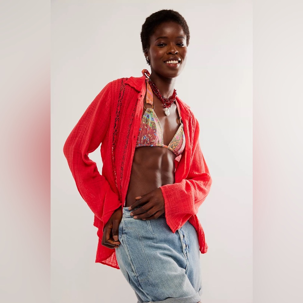 NWOT Free People One Mila Shirt XS/S in Sugar Coral